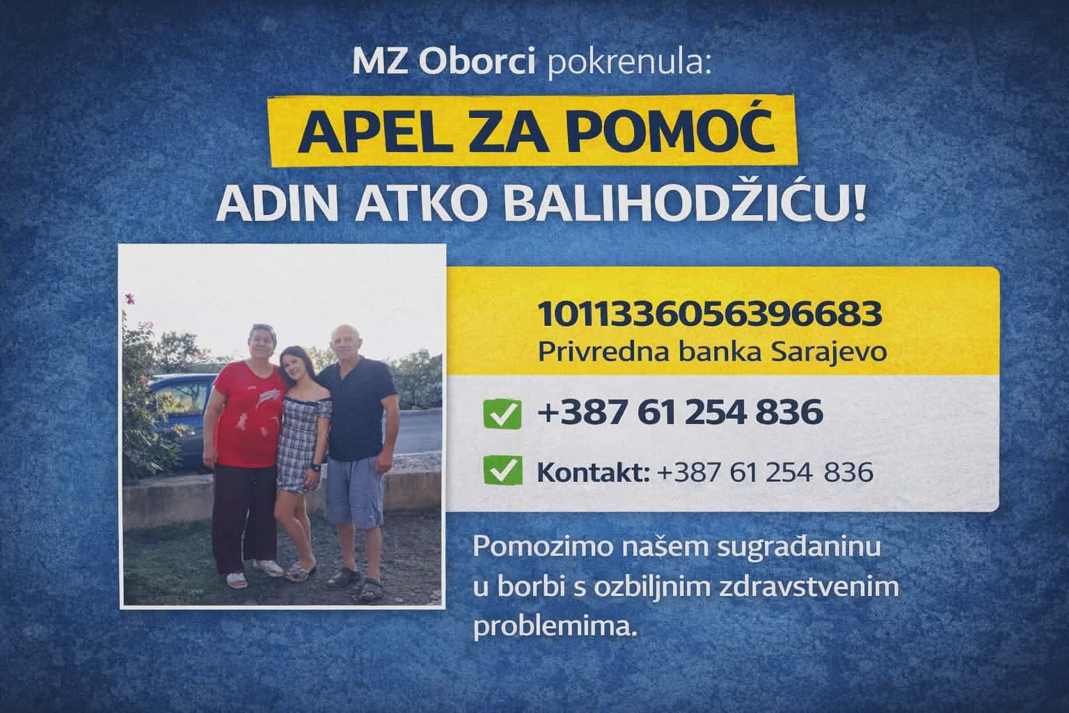 MZ Oborci pokrenula apel za pomoć Adinu Atki Balihodžiću