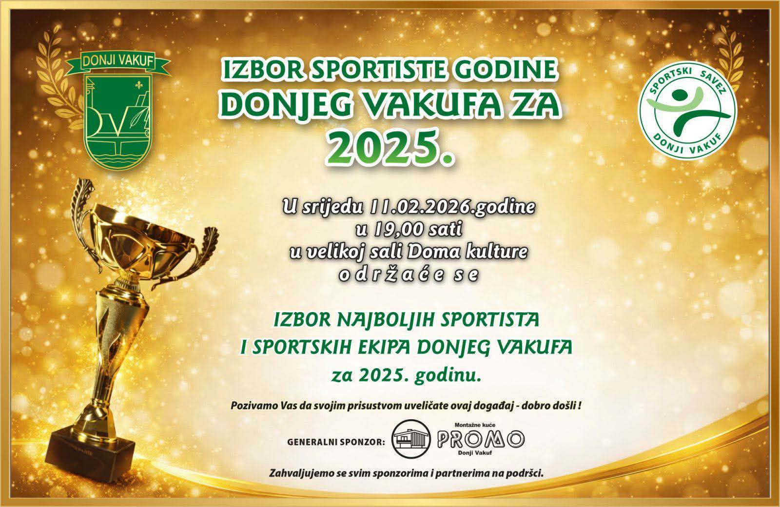 U srijedu “Izbor sportiste godine Donjeg Vakufa za 2025.” 