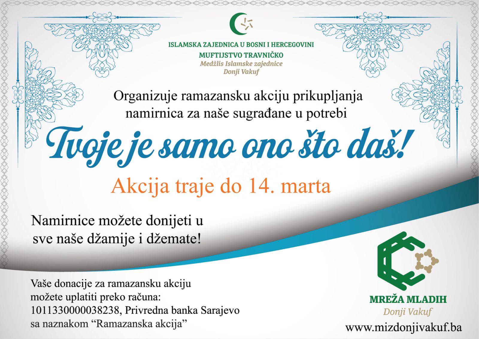 Medžlis islamske zajednice Donji Vakuf – Ramazanska akcija prikupljanja namirnica