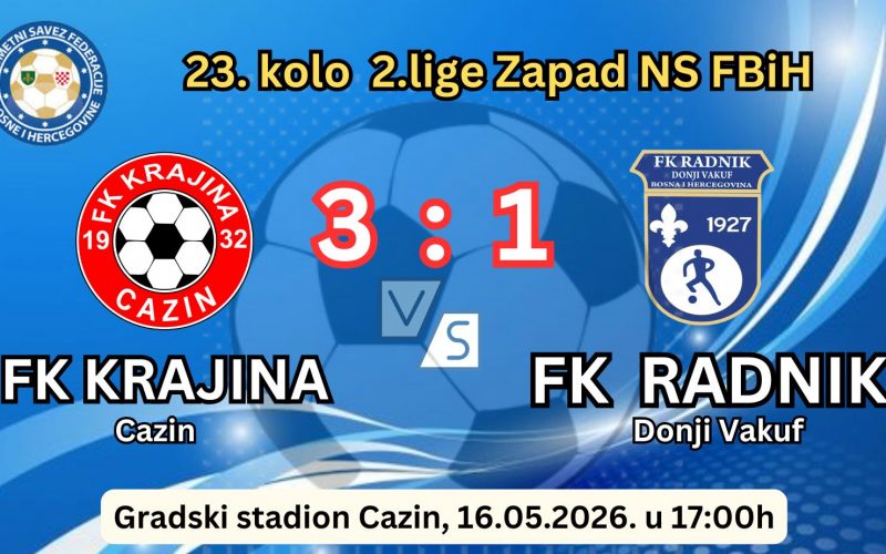 FK “Radnik” Donji Vakuf poražen na gostovanju u Cazinu