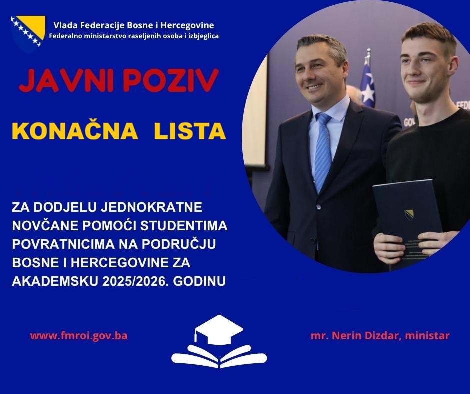 Za 135 studenata Donjeg Vakufa značajna novčana podrška Federalnog ministarstva raseljenih osoba i izbjeglica