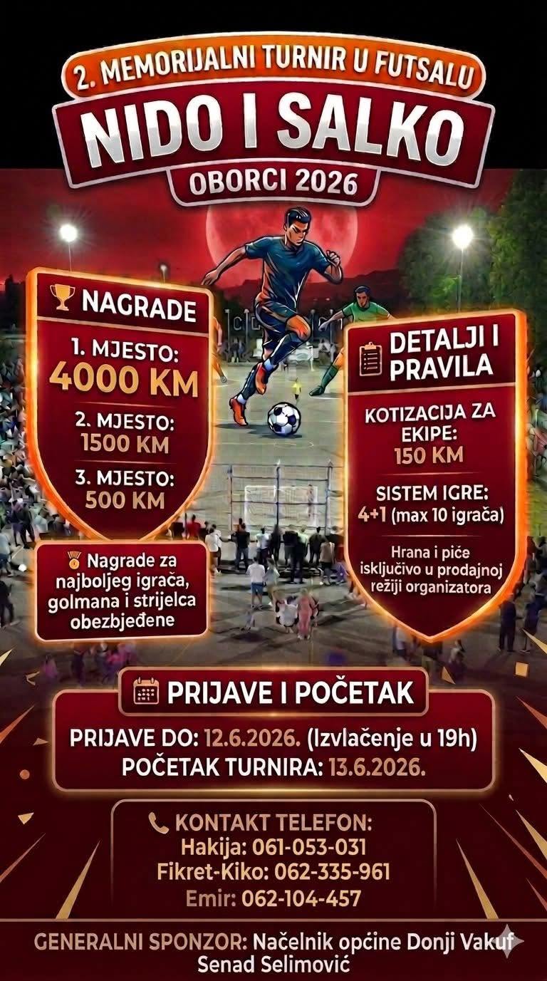 2. Memorijalni turnir u futsalu „Nido i Salko“ Oborci 2026
