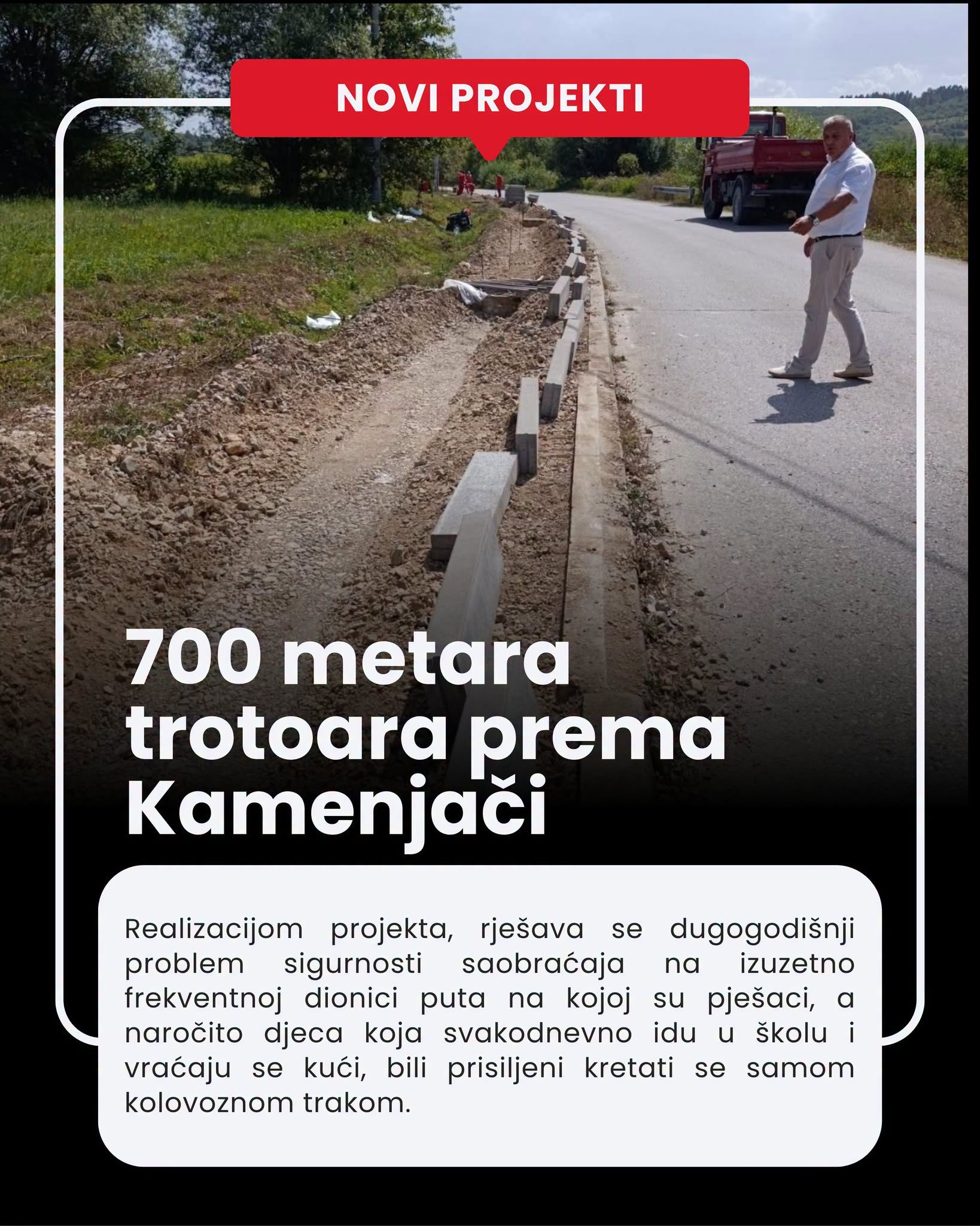 Novi projekti : 700 metara trotoara prema Kamenjači