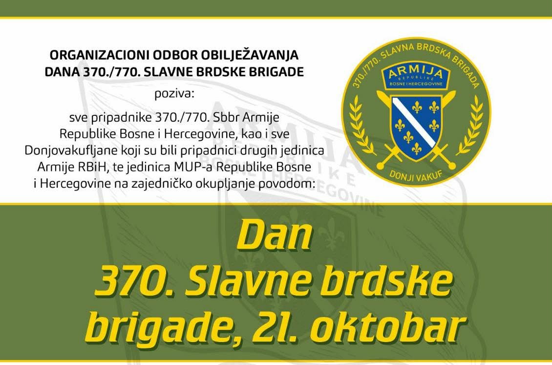 Danas svečano obilježavanja Dana 370./770. slavne donjovakufske brigade