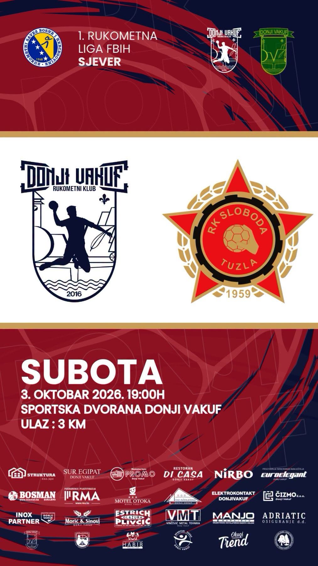 RK Donji Vakuf dočekuje ekipu RK “Sloboda” Tuzla